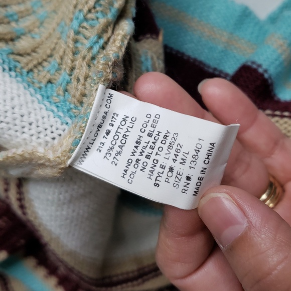Love Women Cotton Blend Knit Southwestern Asymmetric Long Line Cardigan Size M/L - Picture 9 of 14